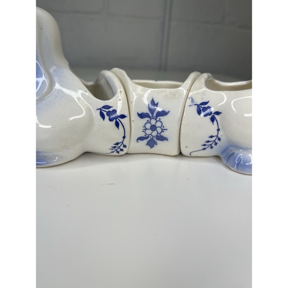 Vtg 1960's 3 Pc. Positional Blue Willow Dog Dachshund Planter Snack Tray Japan - Picture 4 of 15